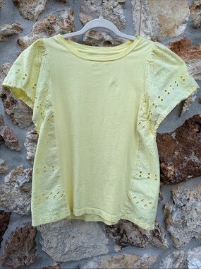 LOFT yellow eyelet flutter sleeve top